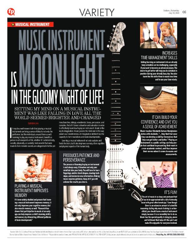Newspaper page: Music is moonlight in the gloomy night of life